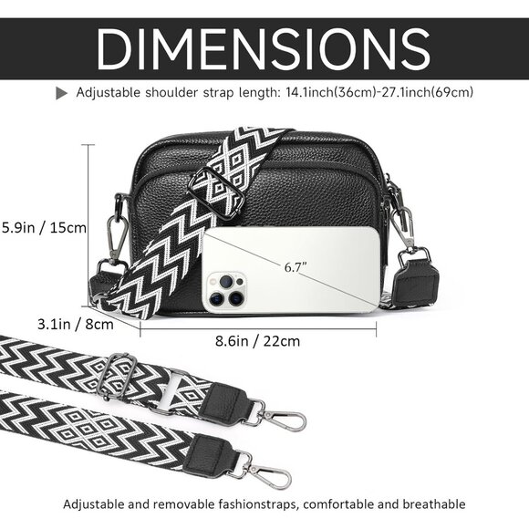 Women Crossbody Bag PU Leather Small Purse with Wide Adjustable Strap - Picture 2 of 7